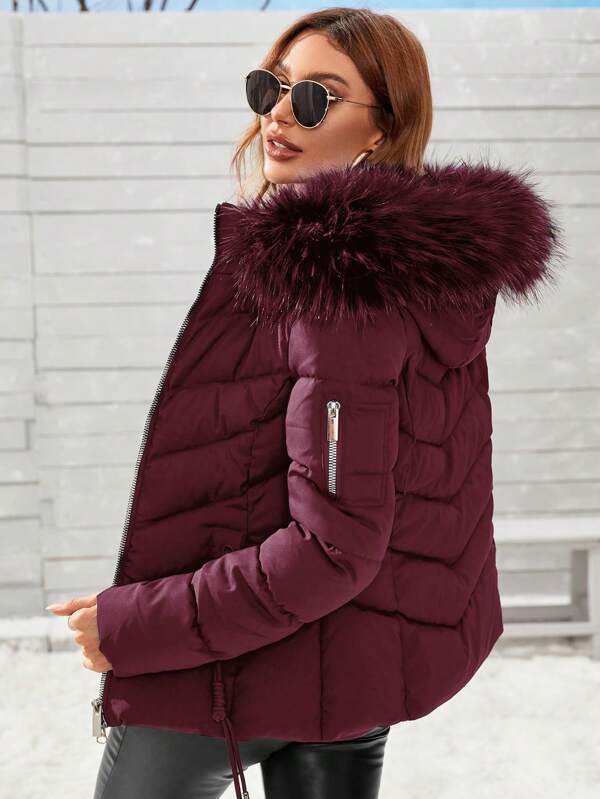 Gevoerde Dames Winter Jas Met Faux Fur