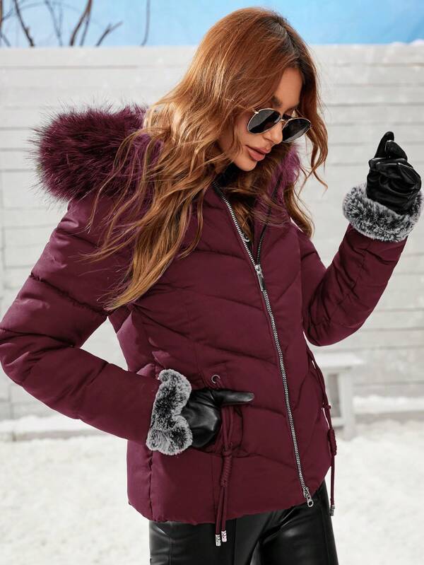 Gevoerde Dames Winter Jas Met Faux Fur