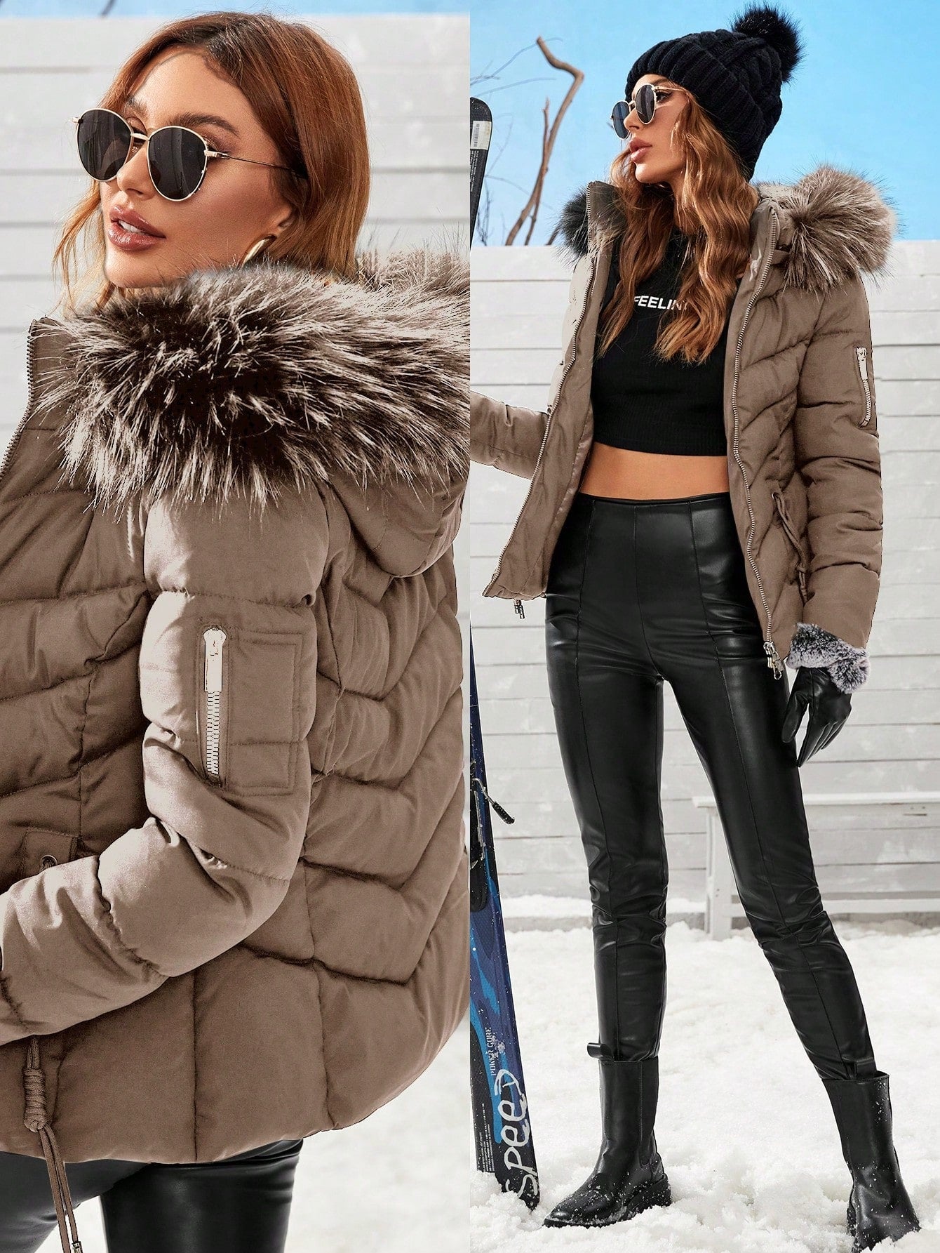 Gevoerde Dames Winter Jas Met Faux Fur