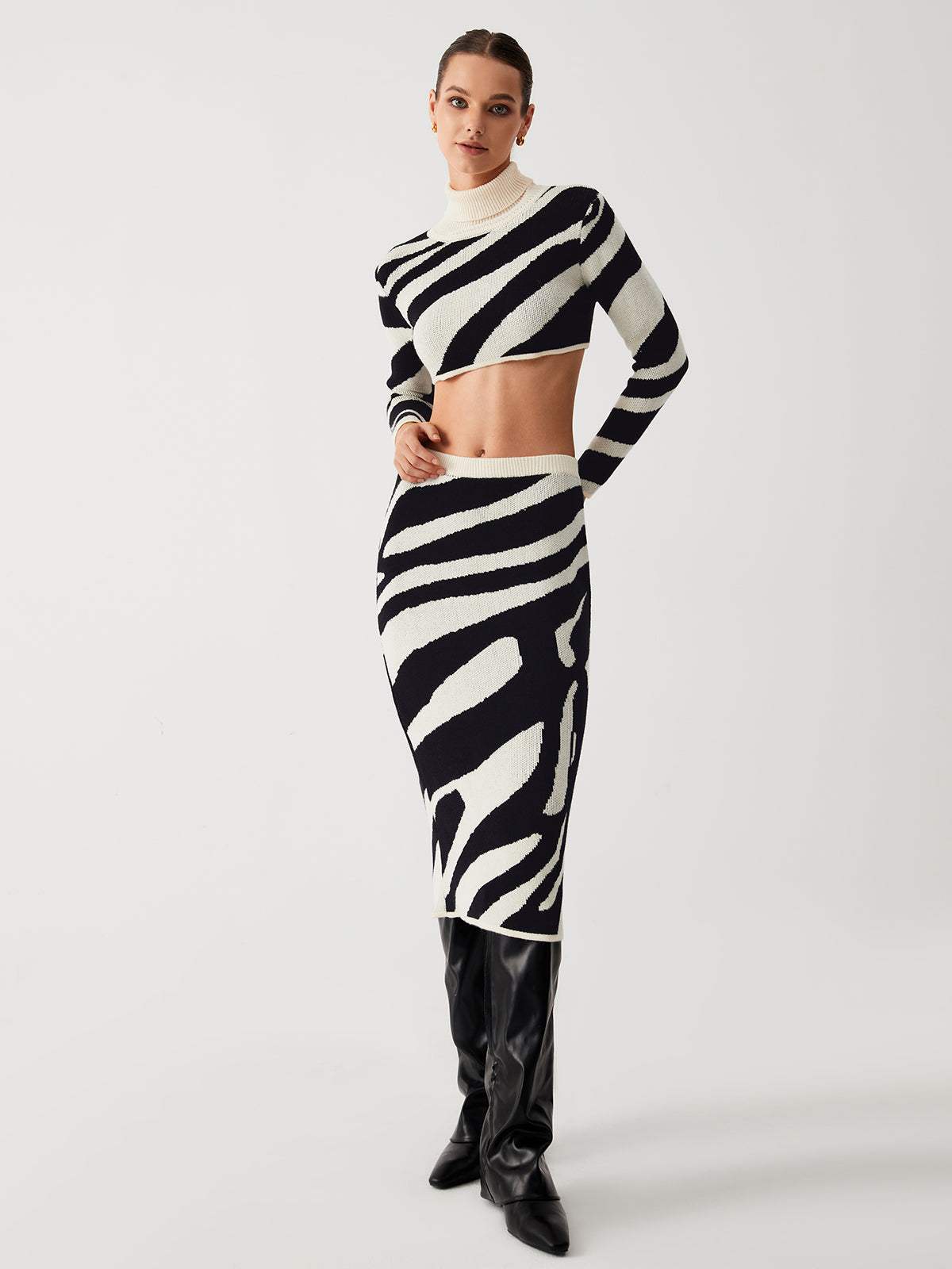 Zebra Print Gebreide Rok Crop top Set