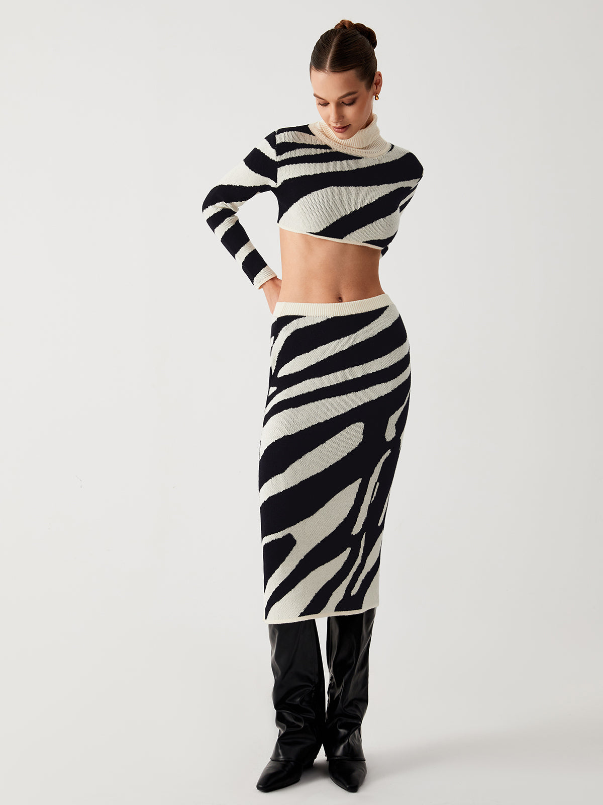 Zebra Print Gebreide Rok Crop top Set