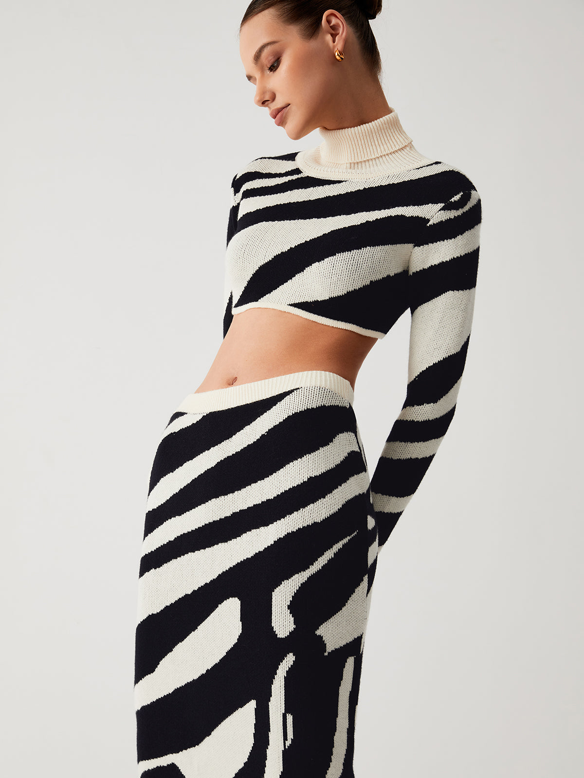 Zebra Print Gebreide Rok Crop top Set