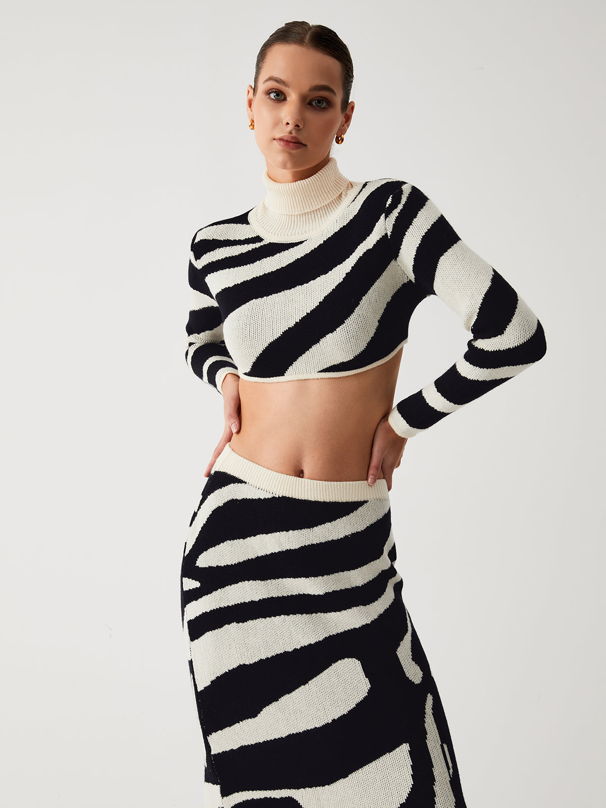 Zebra Print Gebreide Rok Crop top Set