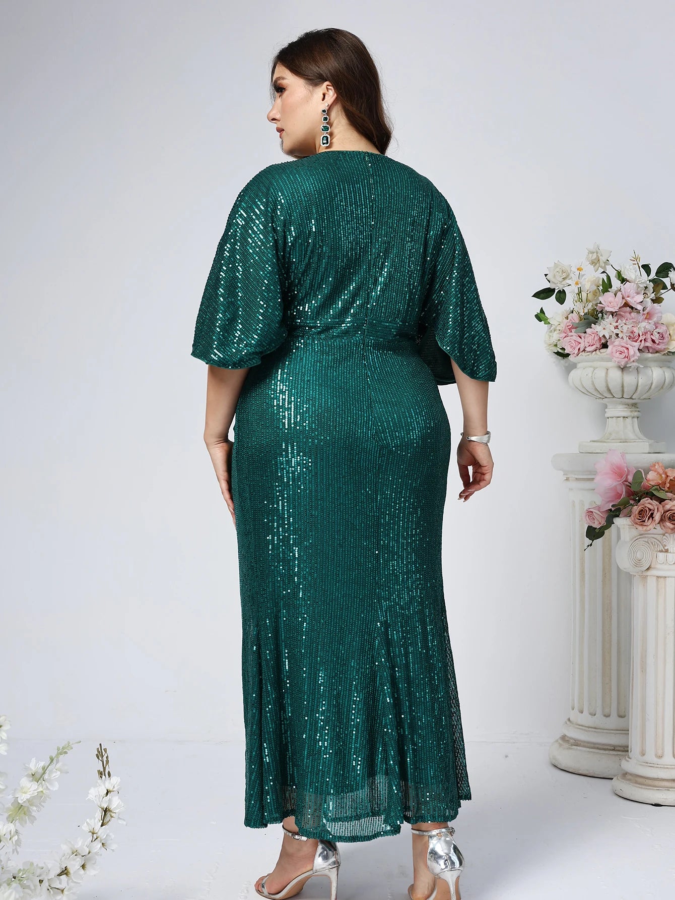 Plus Size Smaragdgroene Paillettenjurk