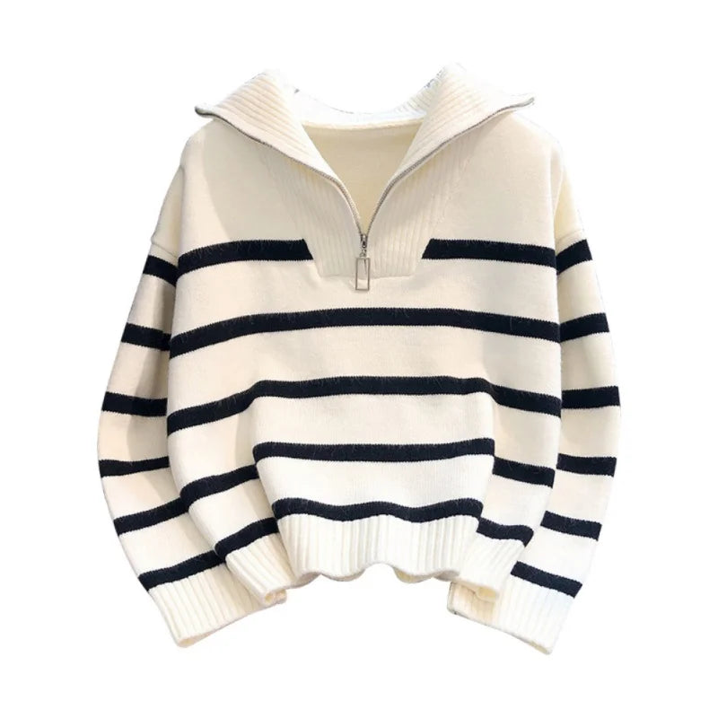 Gestreepte Dames Pullover Met Rits