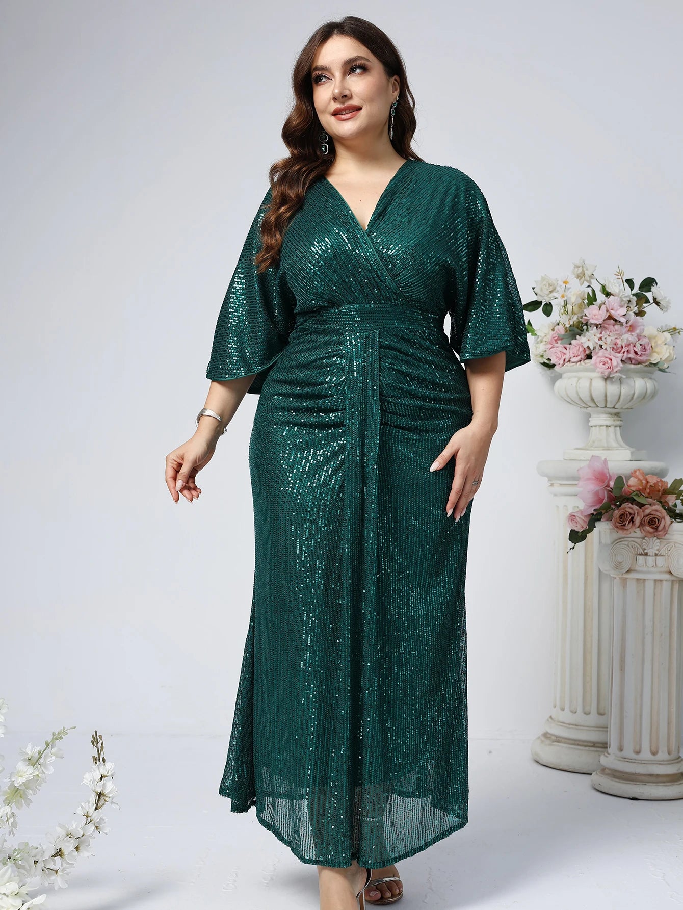 Plus Size Smaragdgroene Paillettenjurk