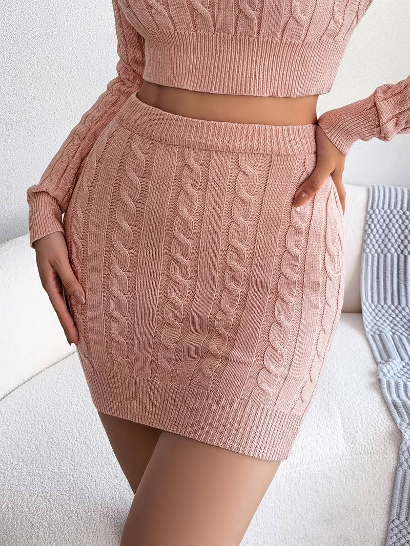 Knitted Gebreide Dames Set - Rok met Cropped Trui